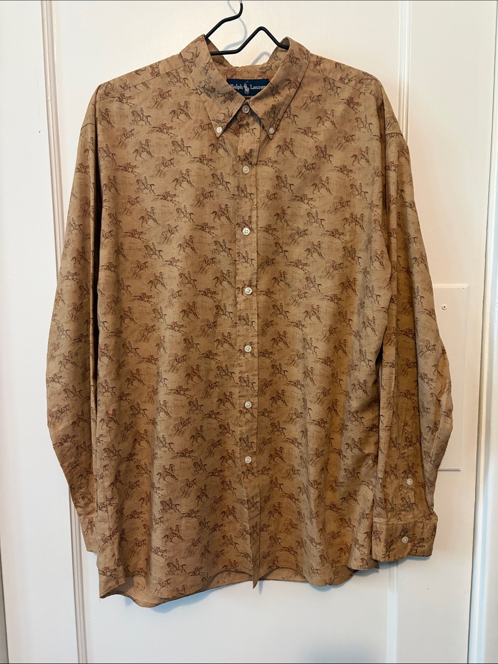 Ralph Lauren Vintage Button Down Mens Extra Large Equestrian Print 100% Cotton